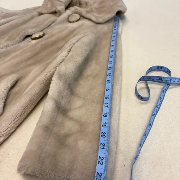 Vintage Real Fur Cream Mid-Length Coat w/ Gold Ring Buttons